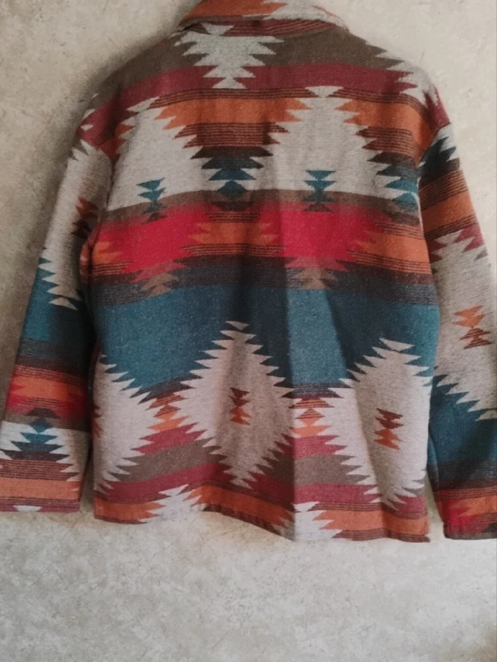 SHEIN Southwestern Button-Front Shacket in Teal, Rust & Cream, Aztec, Size M